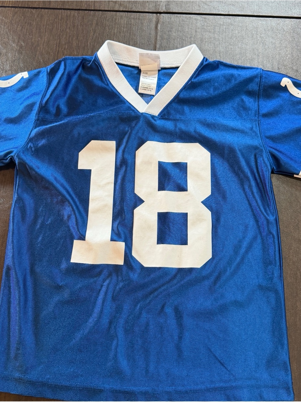 NFL Colts Manning Blue Football Jersey with White Number 18 Sz Youth L (12-14)